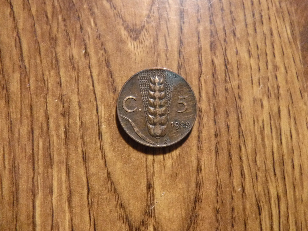 ITALY 5 CENTESIMI 1922 COIN (1002)