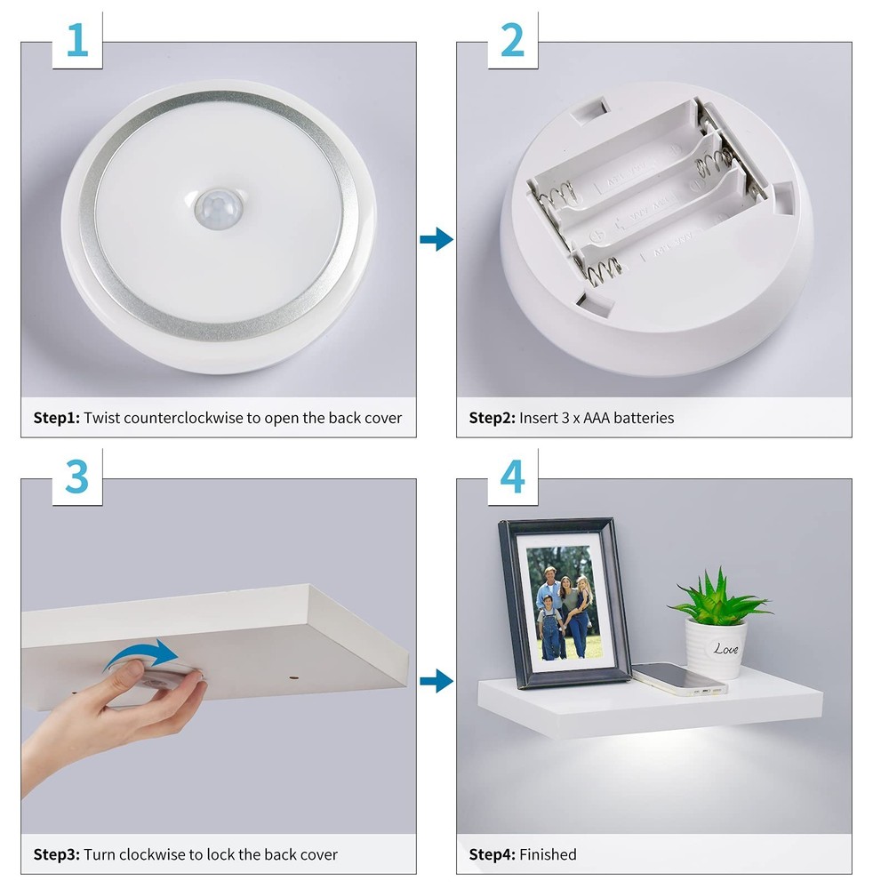 WELLAND White Floating Shelf with Motion Sensor Light, Wall Mounted Storage S...