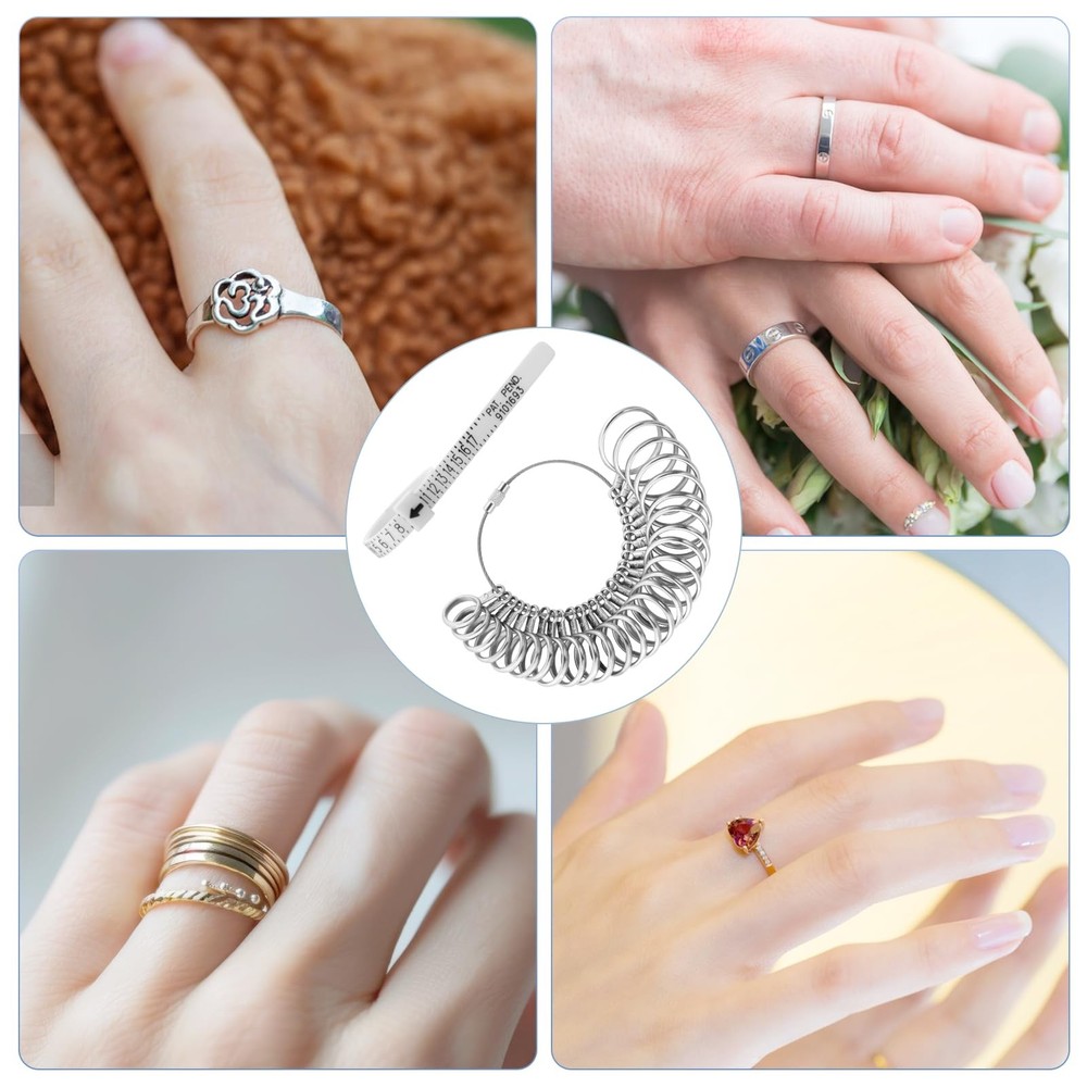 Ring Sizer Measuring Tool Set, Sizing Kit, Metal Finger Silver