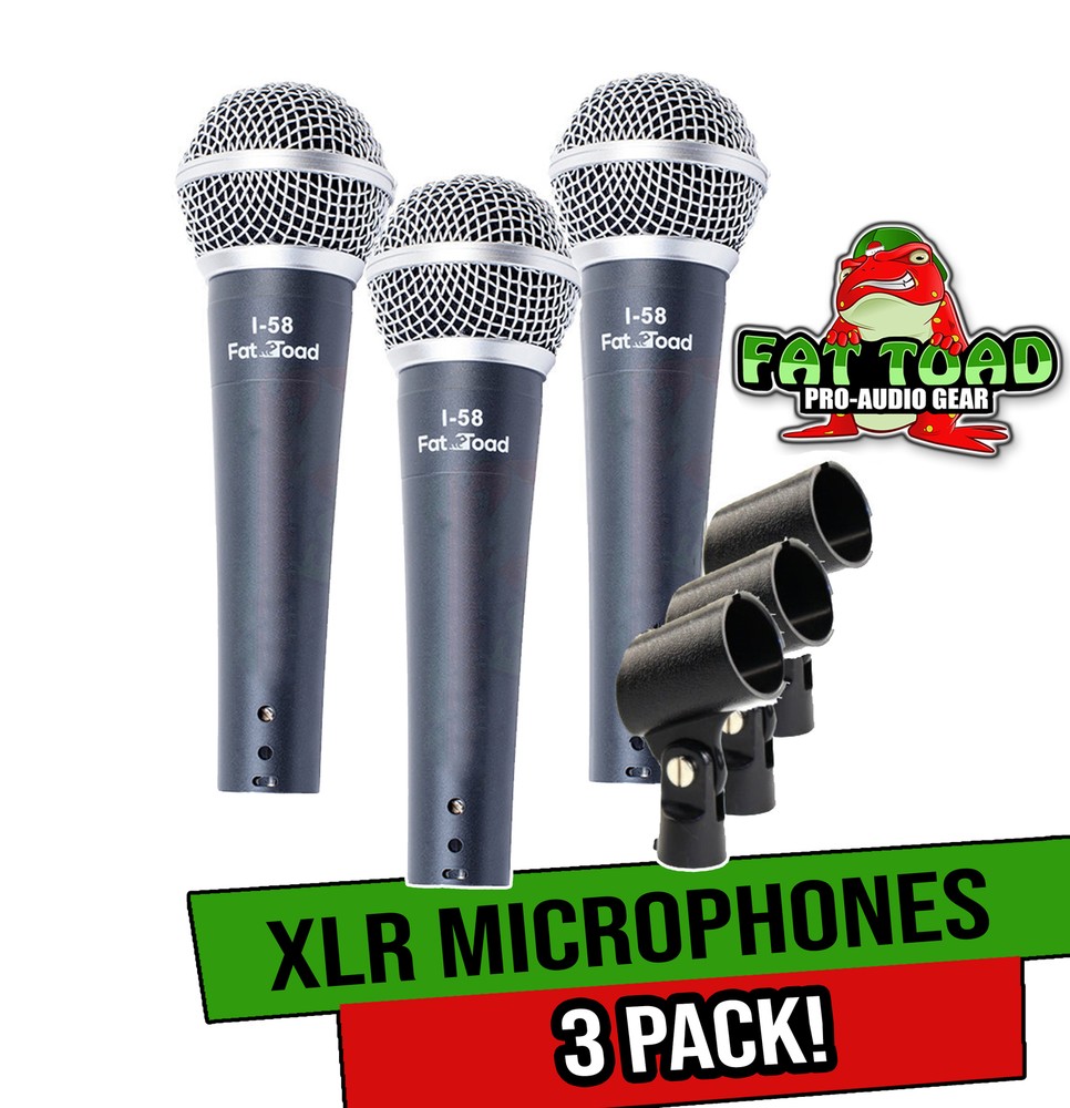 Vocal Handheld Microphones & Clips (3 Pack) by FAT TOAD | Cardioid Dynamic, Wire