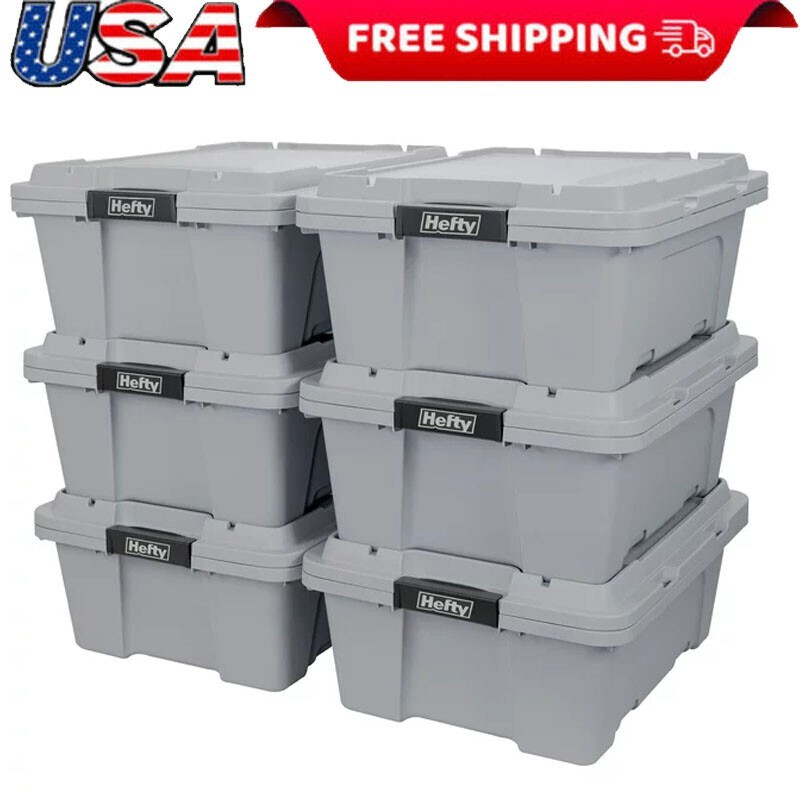 12 gal Max Pro Plastic Utility Storage Tote Stackable Container Organizer 6 Pack