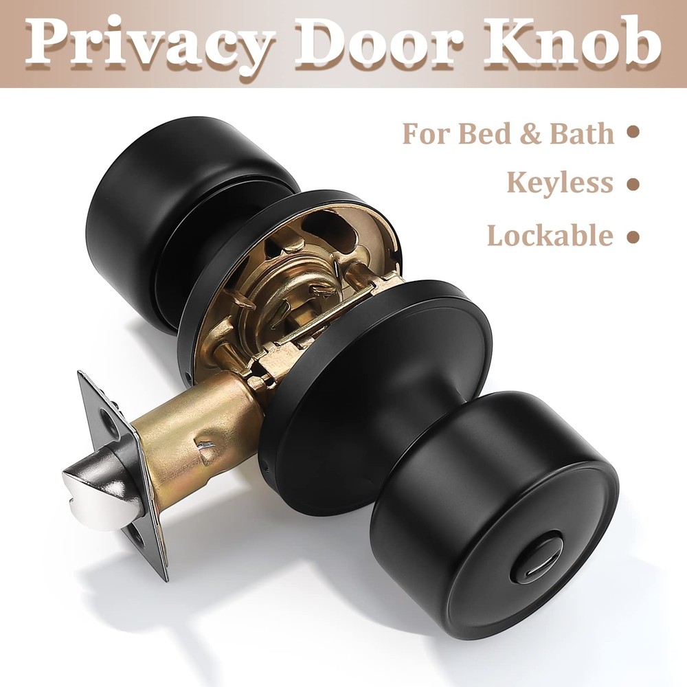 10 Pack Door Knobs Privacy Function Keyless Lock Black Interior Round Door Lo...