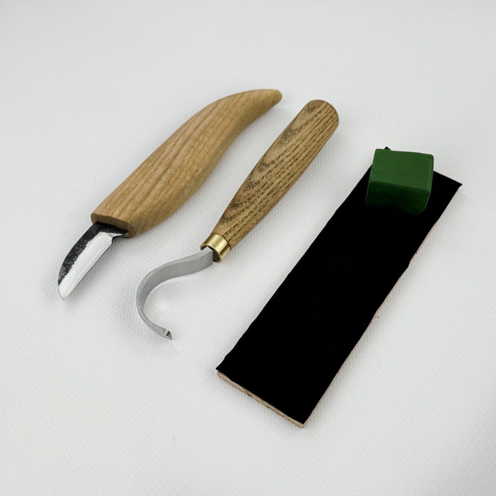 Detail Carving Tools – Hand-Forged Steel, Ash Handle, Sharpening Board & Paste