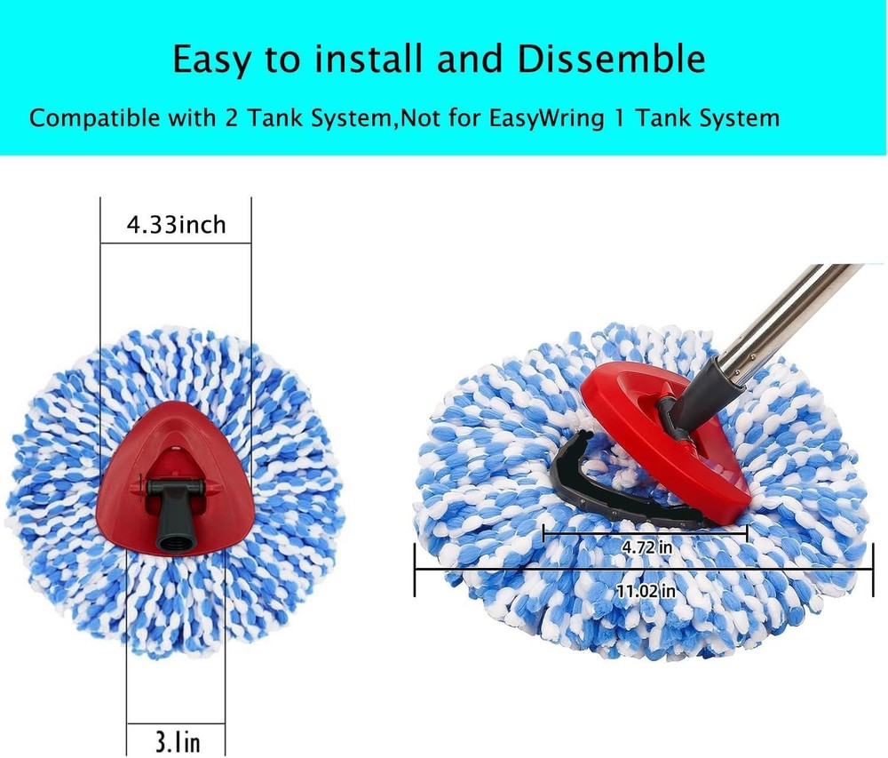 Mop Replacement Heads, 6 Pack Spin Refill, All Hard Surfaces, Blue
