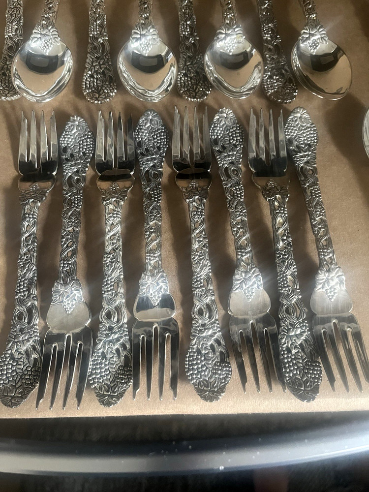 46 Pcs. Neiman Marcus Godinger Silver Plated Vineyard Pattern