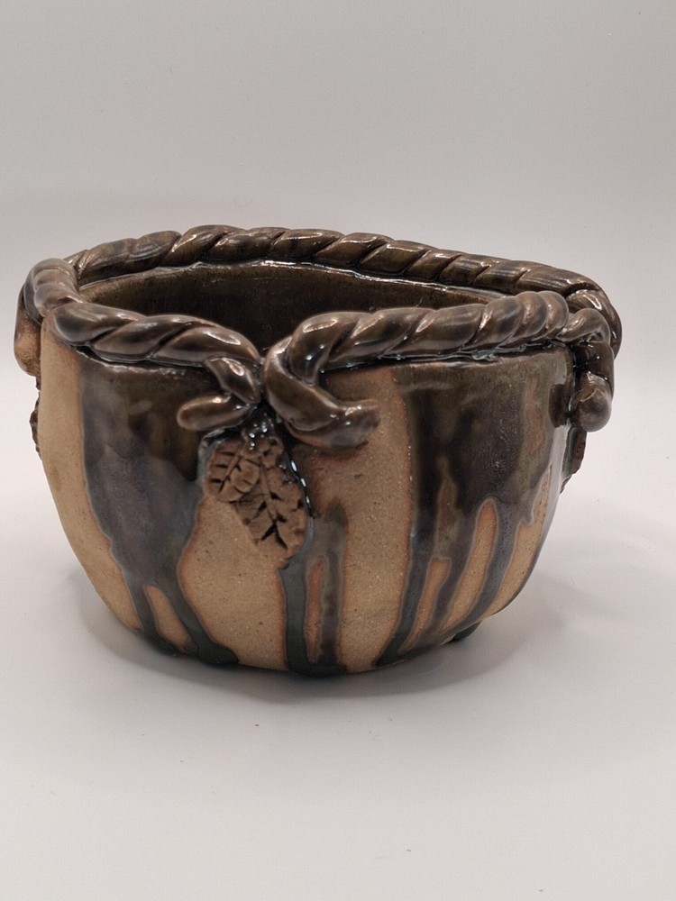 Vintage Studio Art Pottery Bowl Hand Coiled Brutalist Design Signed