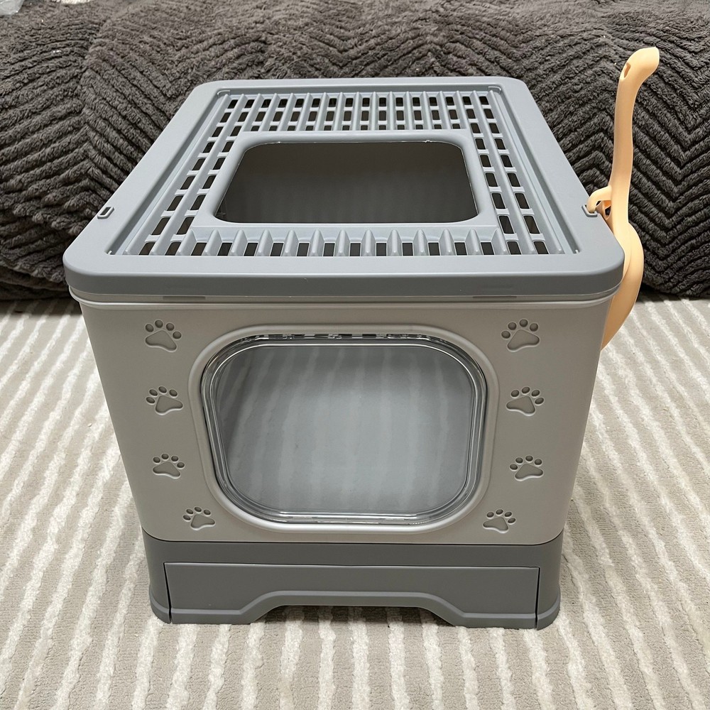 Enclosed Cat Litter Box, Printed Pattern Cat Litter Box,Large Foldable Top-Entry