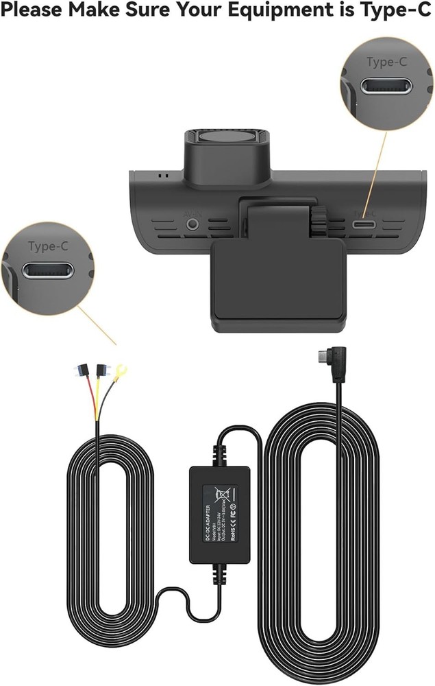 F7N 21.3ft USB-C Dash Cam Hardwire Kit with Low Voltage Protection
