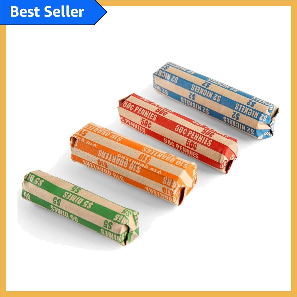 100 Assorted Coin Roll Wrappers - Pennies, Nickels, Dimes & Quarters Bundle