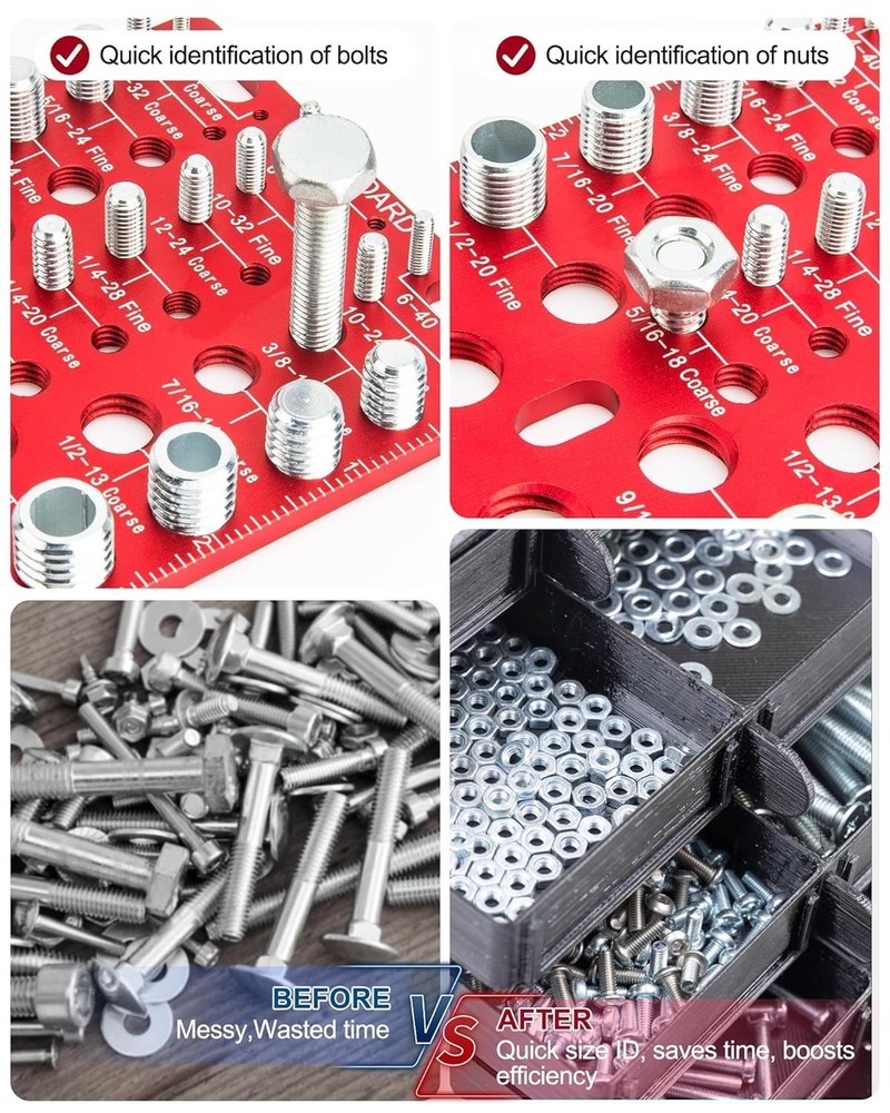 62 Pcs Nut and Bolt Thread Checker SAE & Metric Wall Mount Gauge Drill Bit Sizer