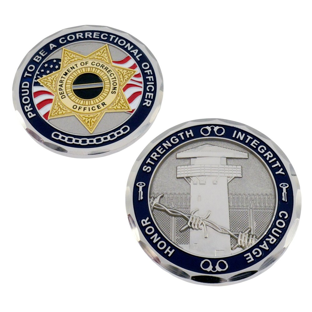 Corrections Officer 7 PT Badge Challenge Coin Thin Gray Line Prisons Core Values