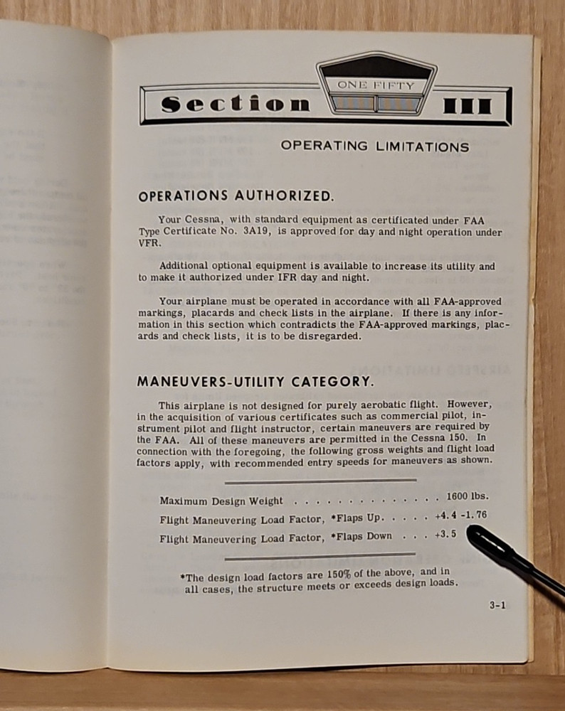 Original 1966 Cessna Model 150 Owner's Manual