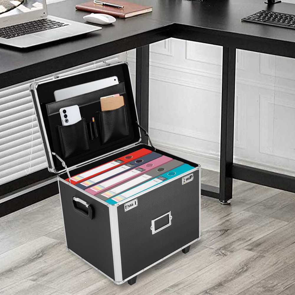 Aluminum Alloy Document Box File Organizer Rolling Locking Filing Storage Box