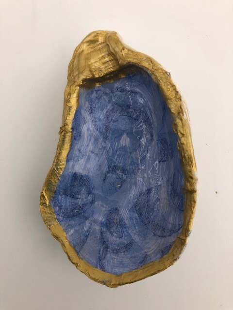 Hand Crafted Periwinkle and Blue Paint Pour Oyster Shell
