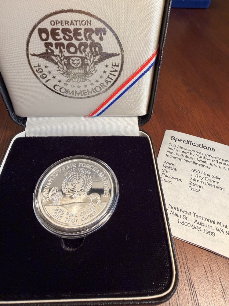 Operation Desert Storm 1oz Silver Medal Northwest Territorial Mint with cert