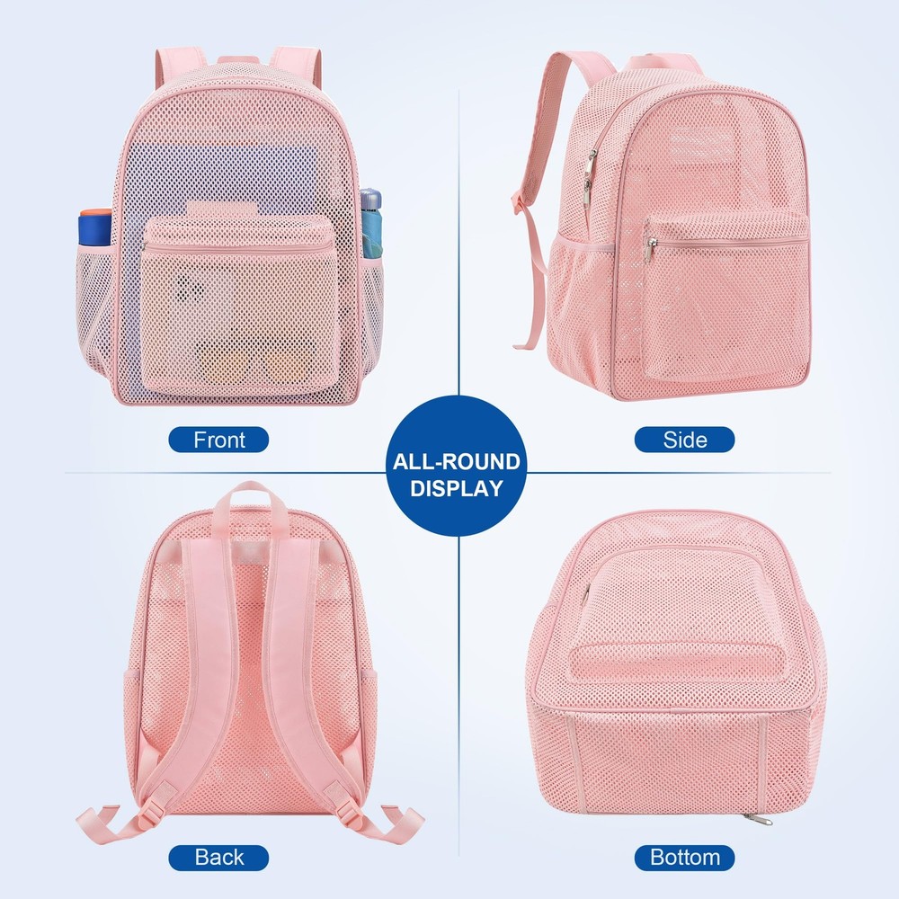 Heavy Mesh Backpack with Rain Cover,See Through Mesh Backpack for School,Beac...