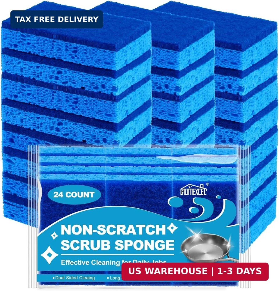 Sponges Kitchen 24pcs, Non-Scratch Scrub Dish Sponge Safe on Non-Stick Cookware