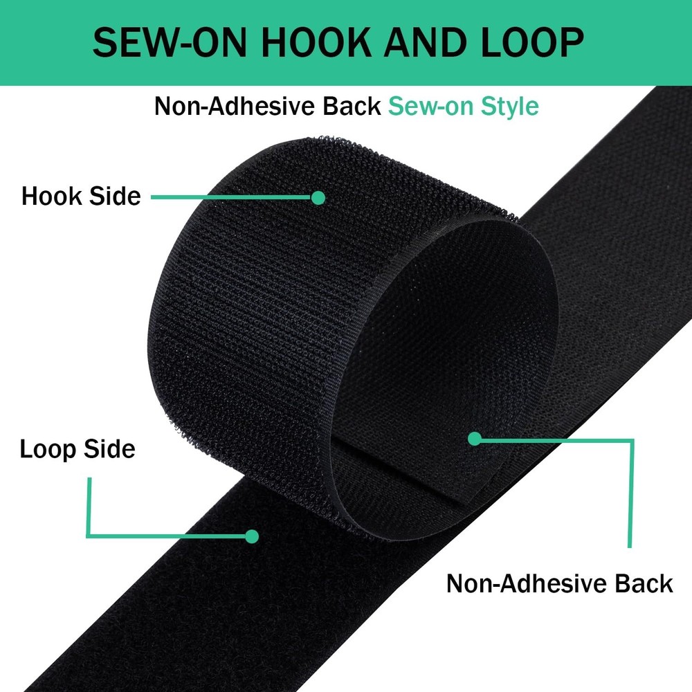 Hook And Loop Strips 2 Inch, Sew On Fastener, Black Fabric