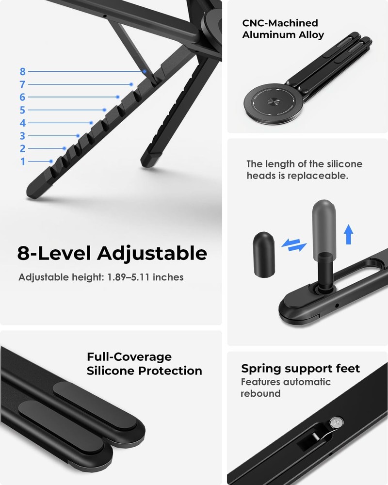 Viozon Portable Laptop Stand for Desk, Foldable Adjustable Computer Black