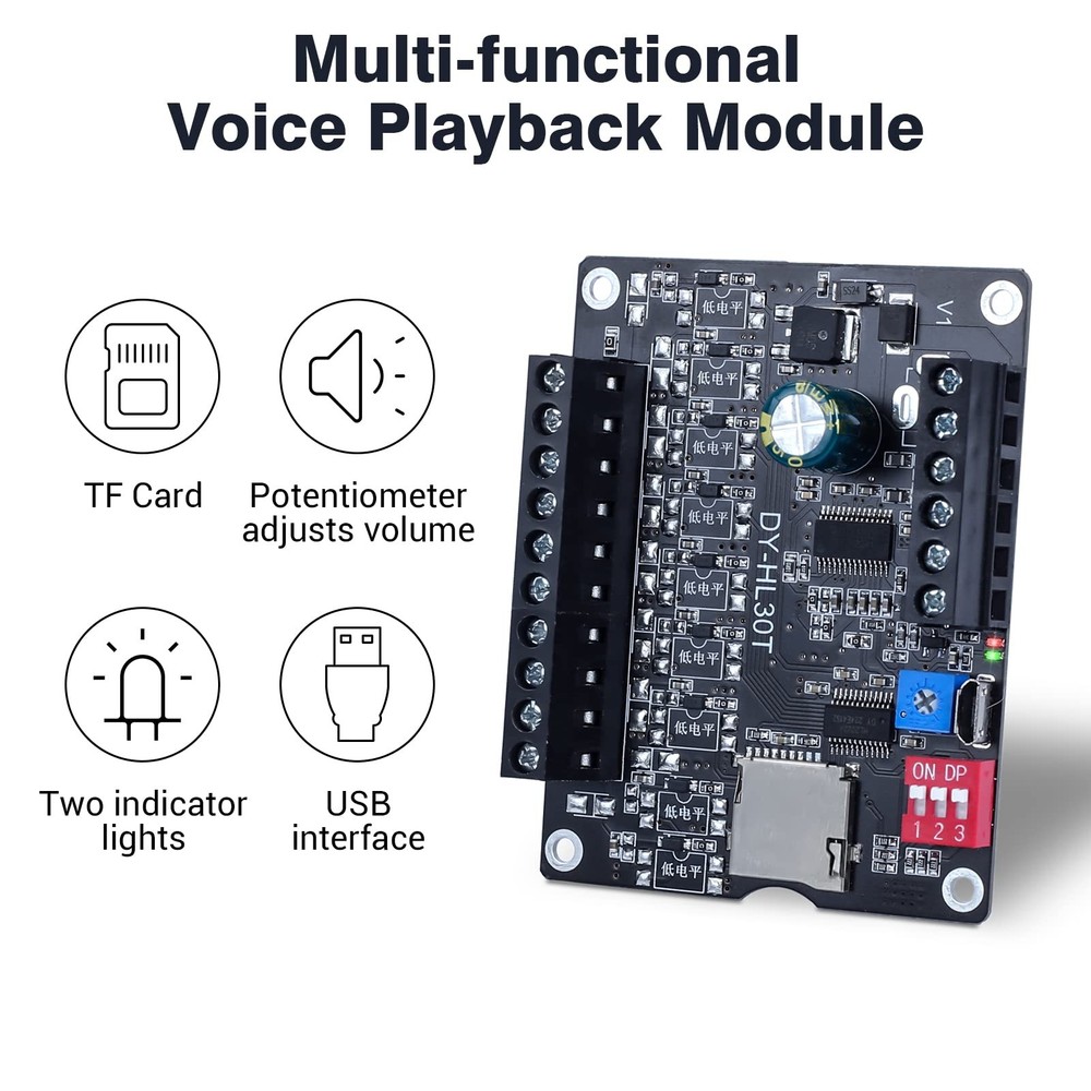 30W Voice Playback Module DC 9-24V Voice Broadcast Device 9 Trigger Interface...
