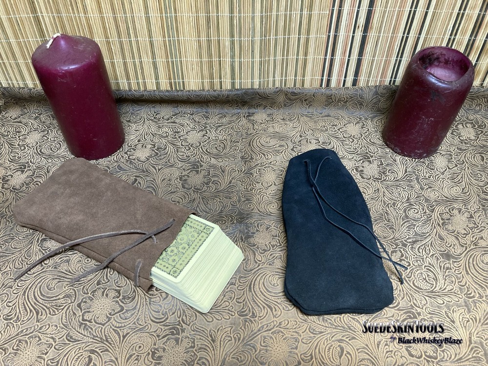 Custom Suede Leather Drawstring Tarot Oracle Card Bag Pouch Black or Brown