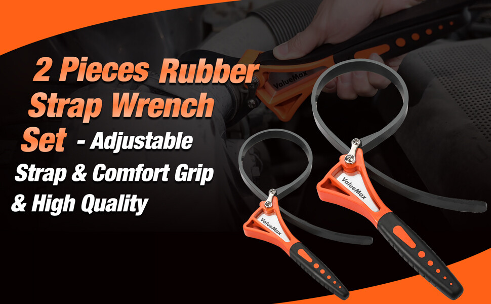 ValueMax 2-piece Rubber Strap Wrench Set Adjustable Straps 4" (Small) 6"(Large)