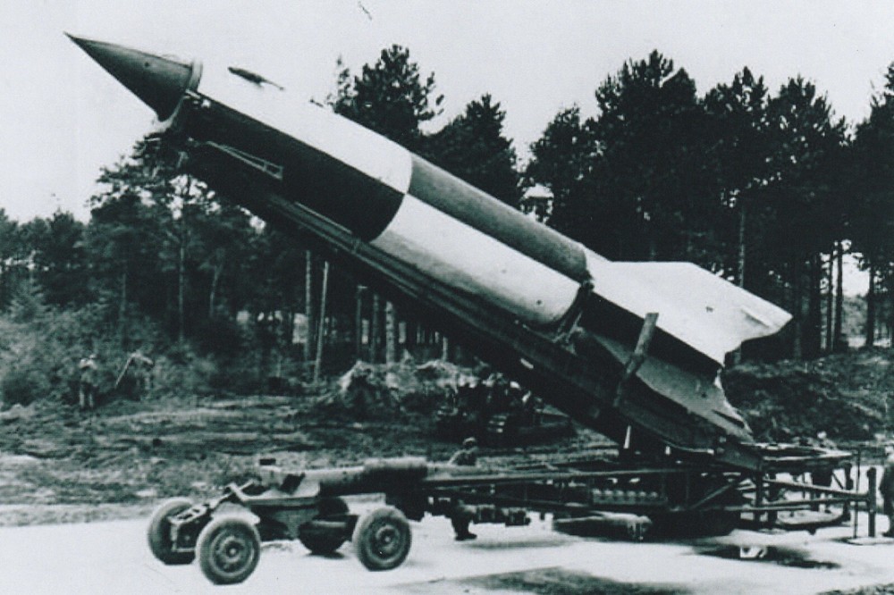 WW II - German  Photo --  V-2 Rocket  Ready To Launch