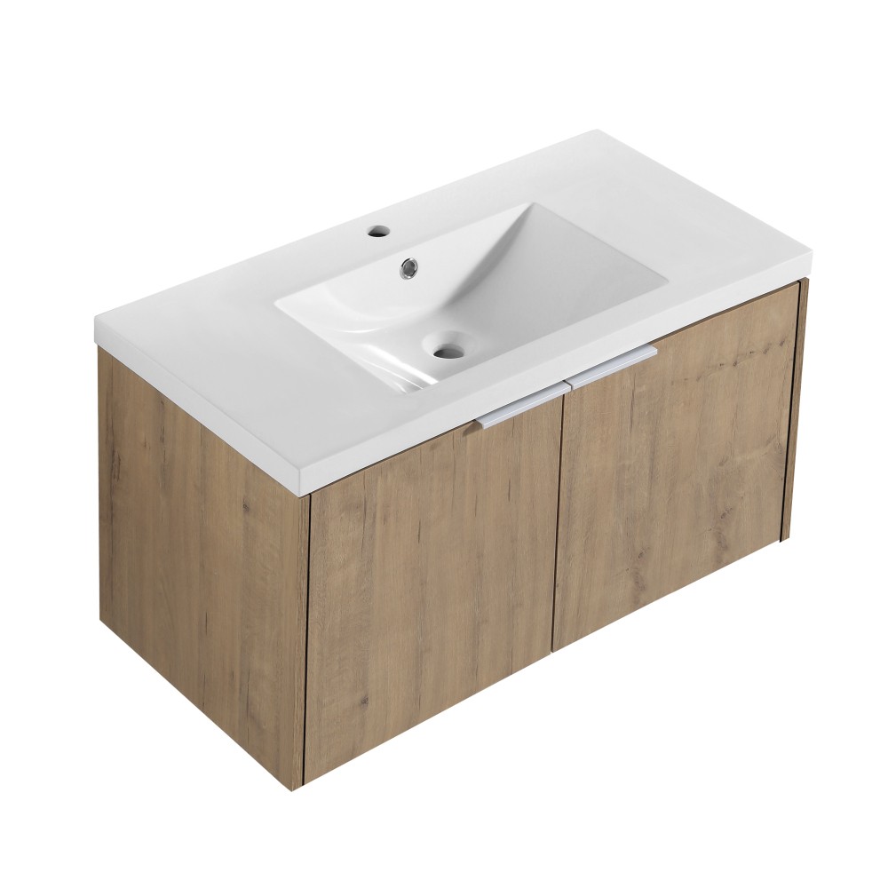 Floating Bathroom Vanity with Sink & Soft Close Doors, 36", Modern Imitative Oak