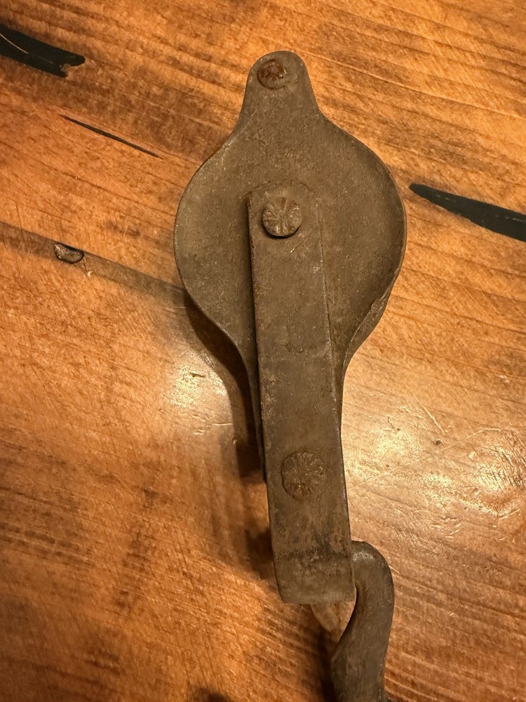 Vintage Metal Double Primitive Pulley Wheels 10"