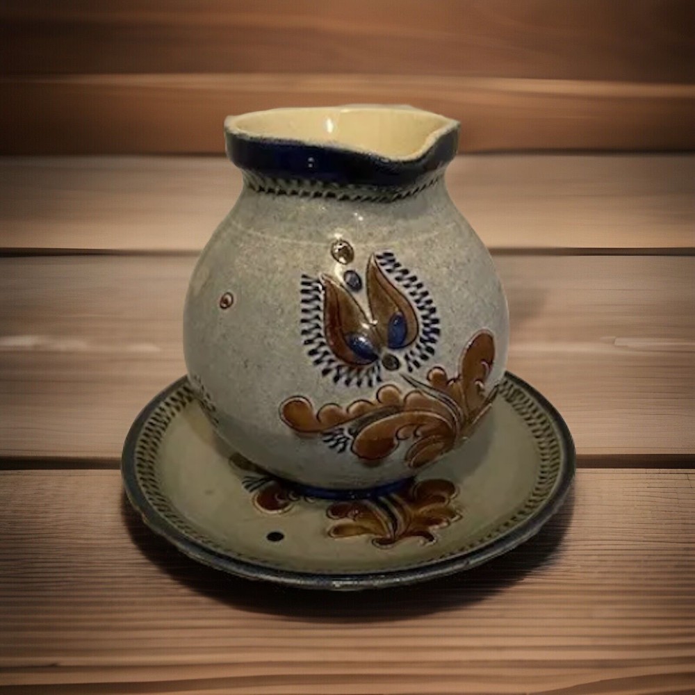 2 pc. Handarbeit Pottery Germany Jug and Plate No Chips Or Cracks