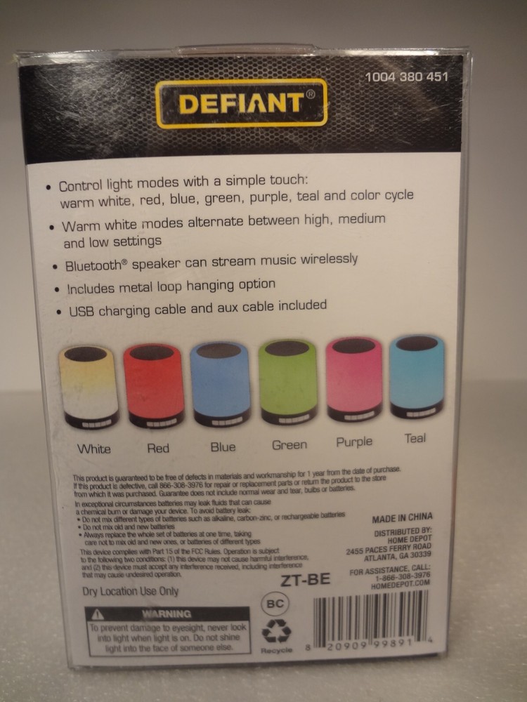 Defiant Rechargeable Color Changing LED Touch Light Bluetooth Speaker - Orange