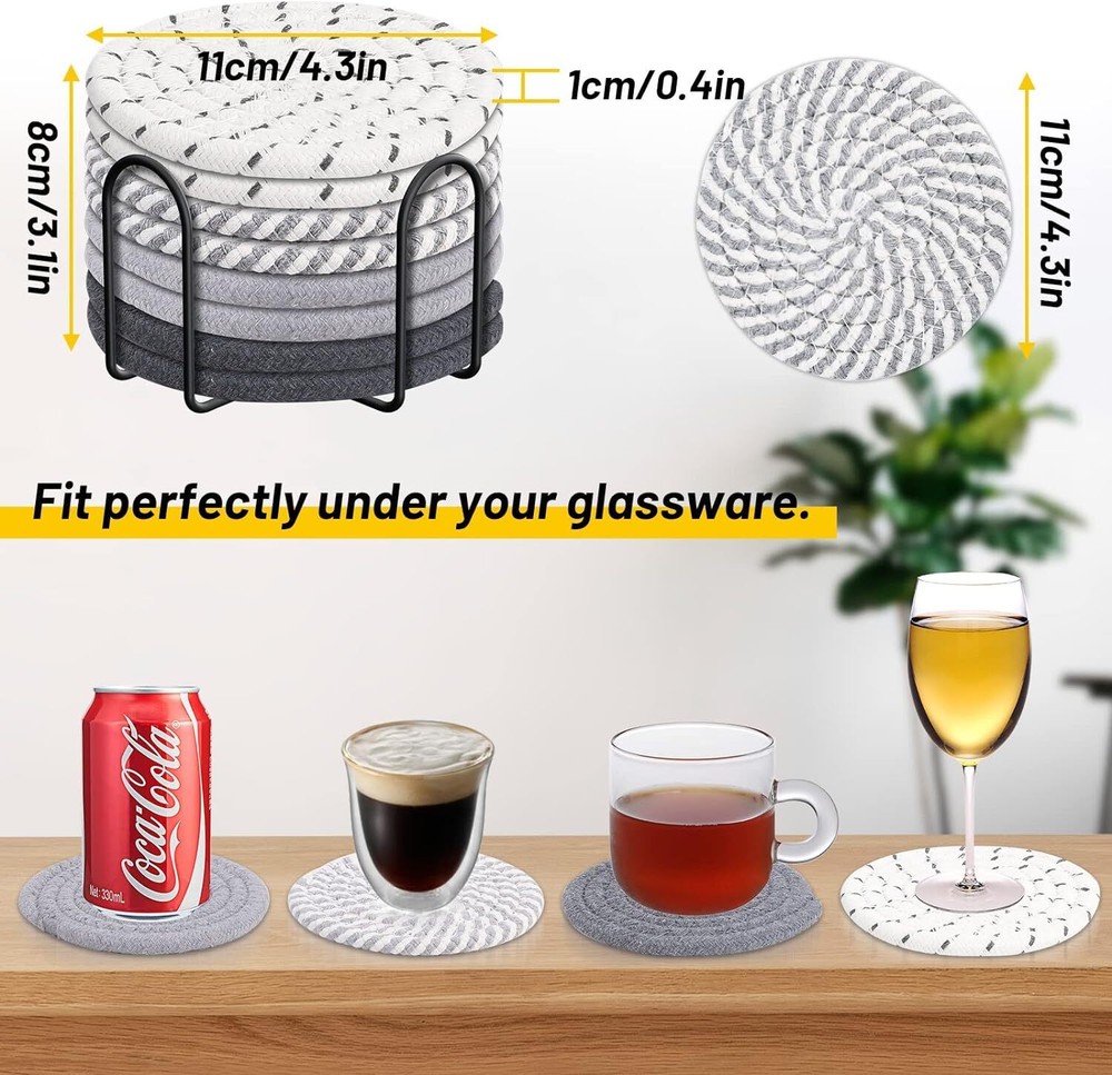 8 Pcs Drink Coasters with Holder, 4 Colors Absorbent Coasters for Drinks, Minima