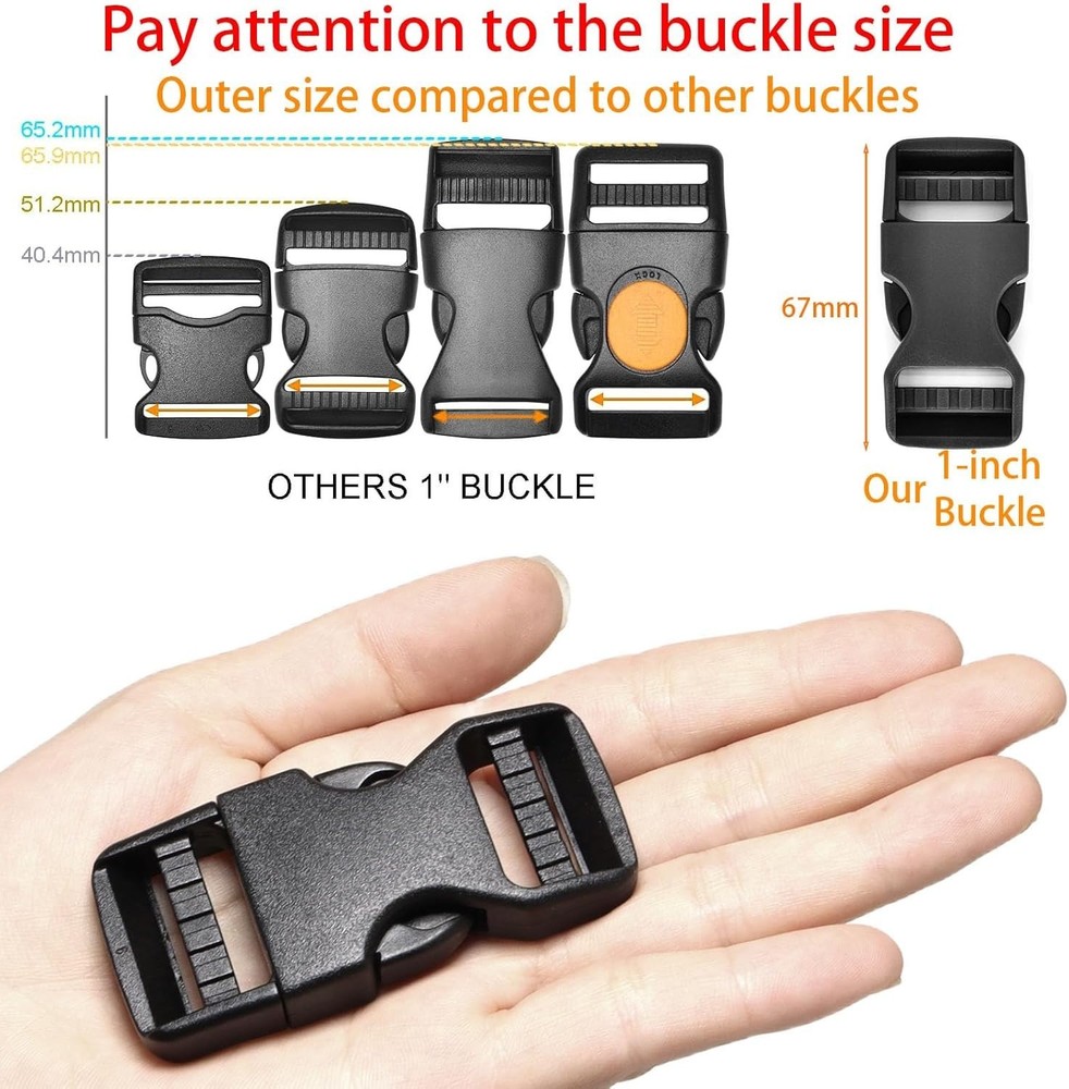 Heavy Duty Adjustable Buckles 1-Inch for Webbing - No Sew, Quick-Release 2 Pack