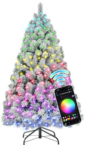 Pre-Lit Artificial Christmas Tree 4.5 ft App-Controlled Multicolor LED Foldable…