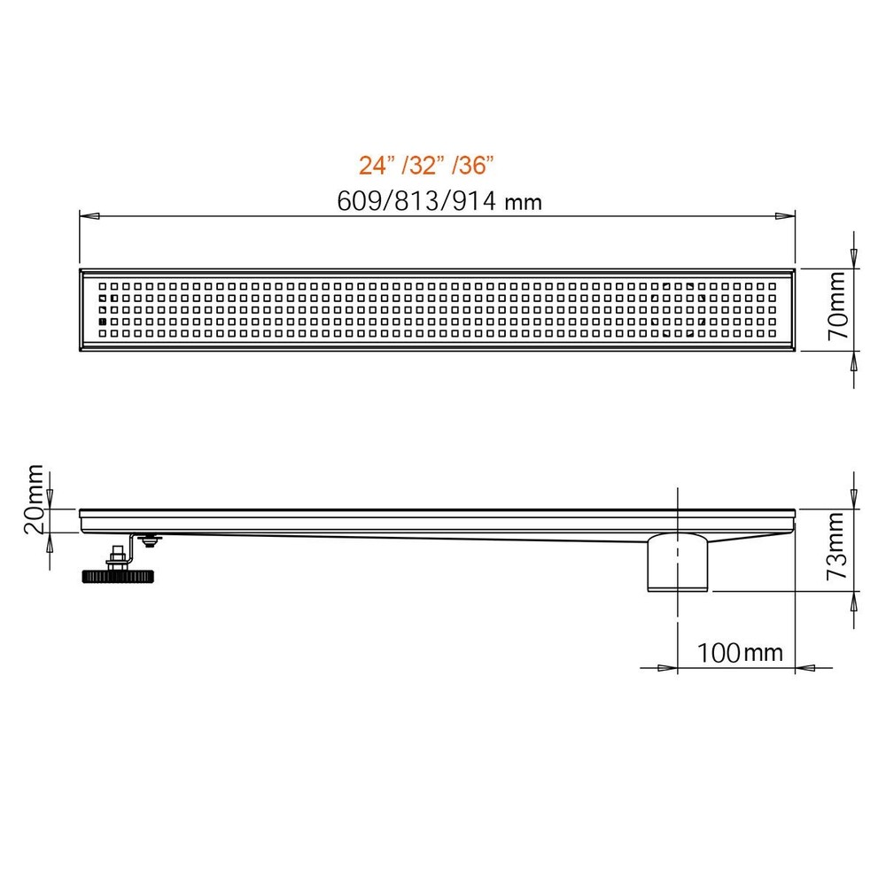 Neodrain 36-Inch Offset Side Outlet Linear Shower Drain with Quadrato Pattern Gr