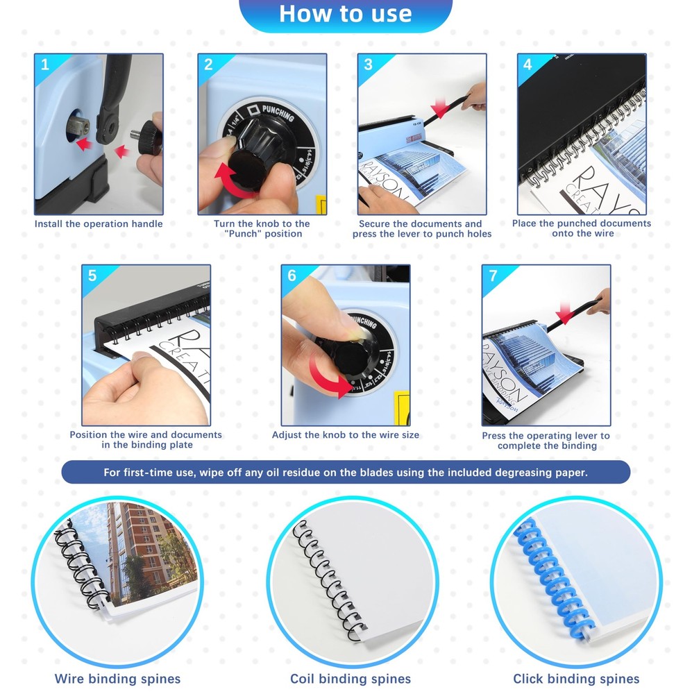 Rayson TD-132 Wire Binding Machine, 32-Hole Spiral Coil Binder, 31 Pitch, Pun...