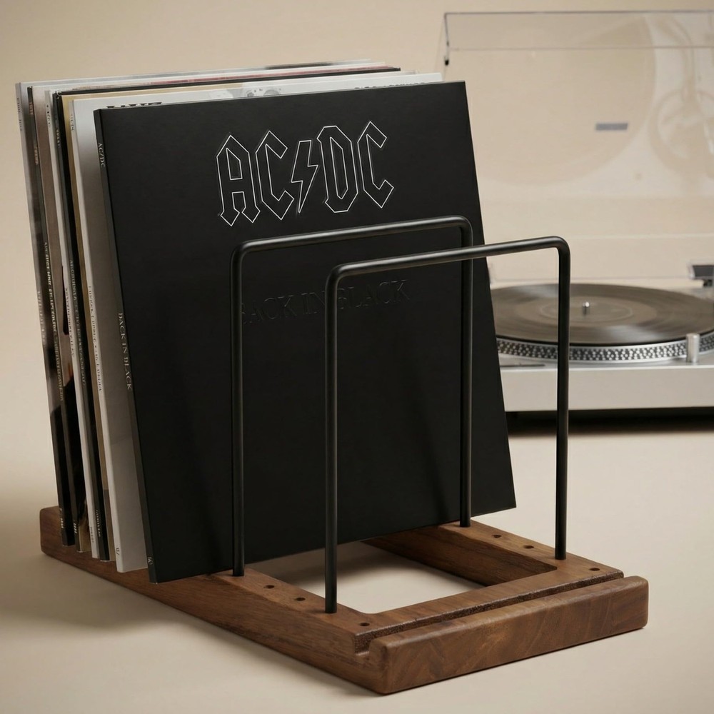 Vinyl Record Storage set Walnut Wood Decorative Organizer Box New