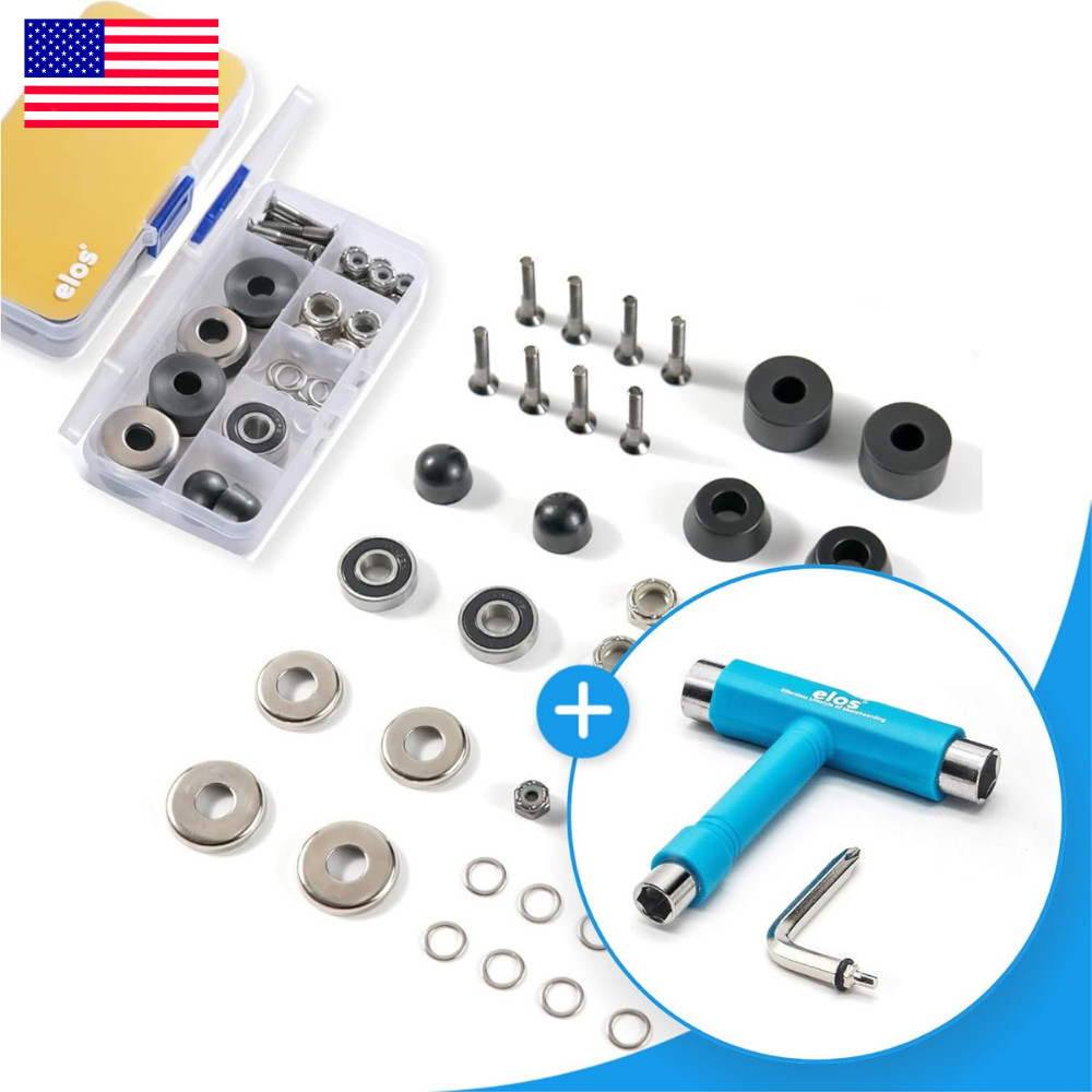 Skateboard Hardware Kit & Skate Tool - Spare Refresh Kit - Bearing, Bushing, Nut