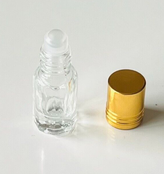 2 PC Empty 3 ml Refillable Glass Attar Perfume Bottle Roll On W/Gold Cap