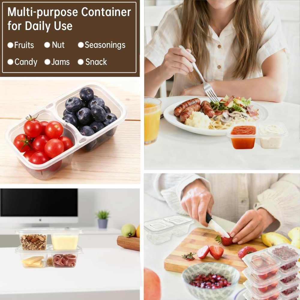 15 Pack Reusable Snack Containers with Lids, Double Compartment 15