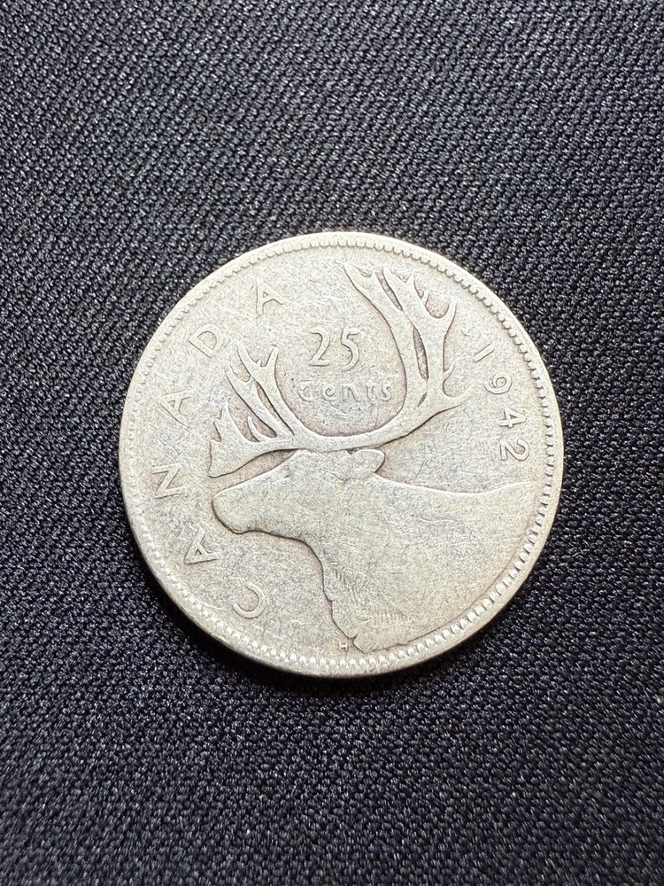 1942 Canada Silver 25 Cents Coin