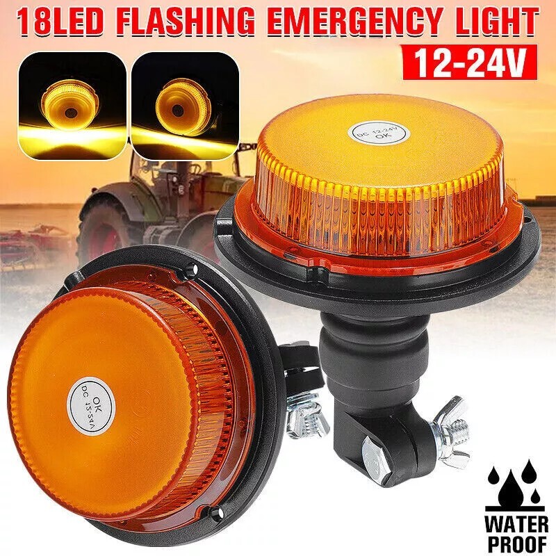 2pcs Rotating LED Flashing Beacon Flexible DIN Pole Mount Tractor Warning Light