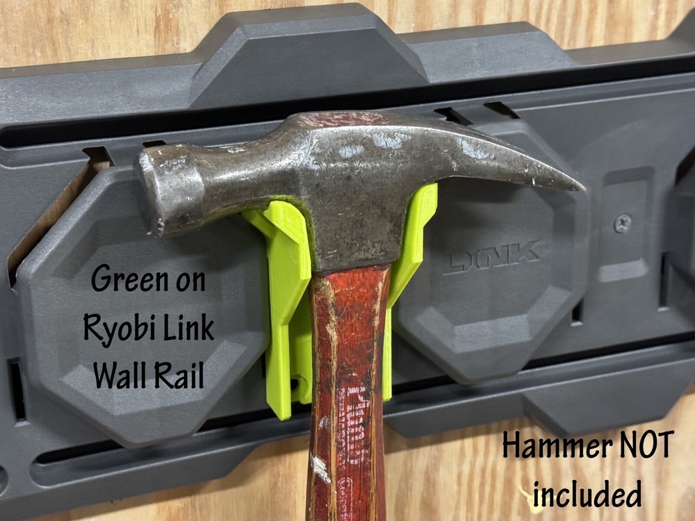 Black Hammer Holder for Wall, Pegboard, or Ryobi Link Wall Rails Garage