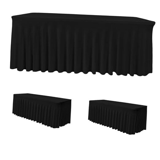Spandex Table Skirts for Rectangle Tables 6ft, Fitted 30x72 Inch|2 Pack Black