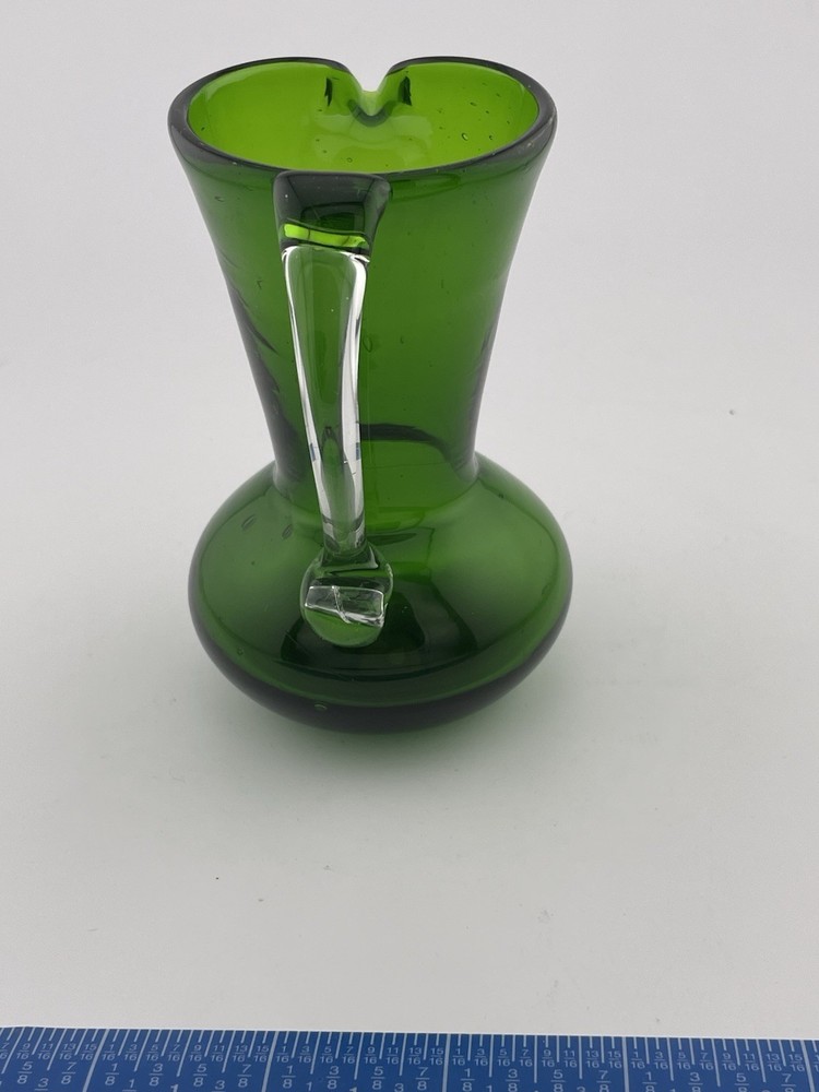 Green Art Glass Hand Blown Mini Pitcher
