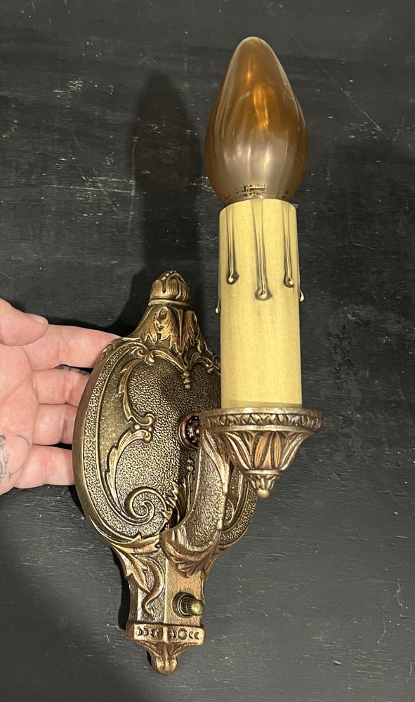 Pair antique Riddle Art Deco sconces Polychrome Finish 96E