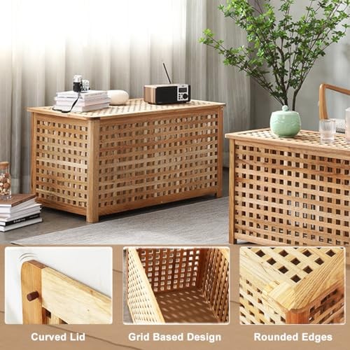 Solid Wood Entryway Bench with Storage, Vintage Laundry Storages Hamper with