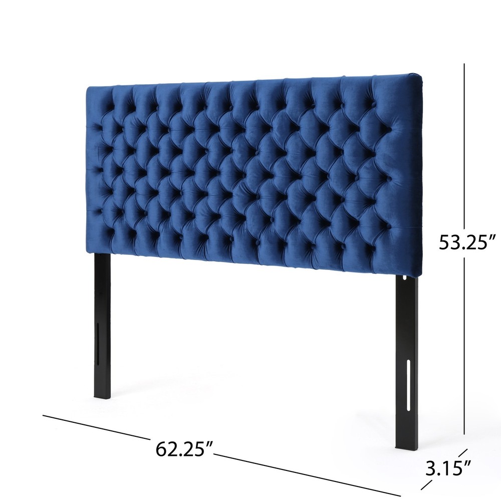 Headboard Velvet Queen/ Full Navy Blue Frame Material Iron Adjustable Height