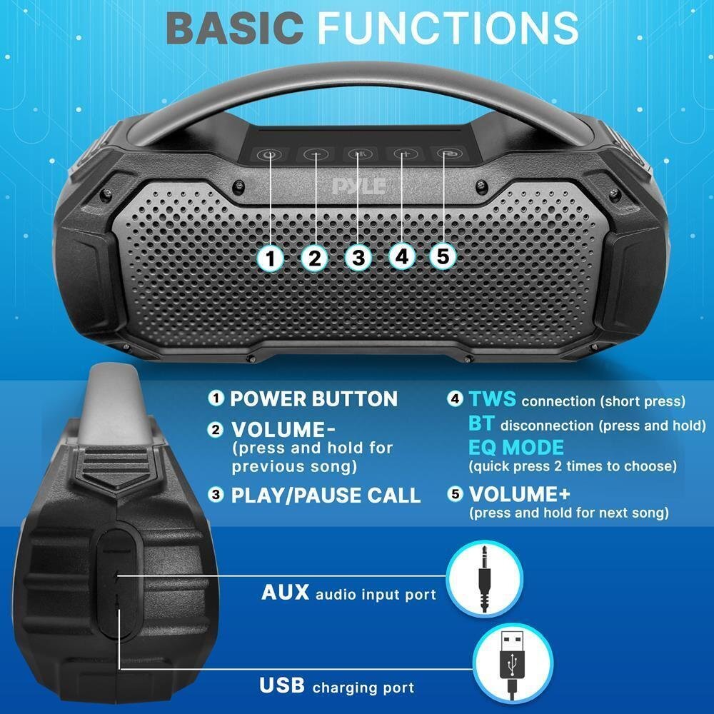Pyle Portable Wireless BT Streaming Speaker-IPX6 Waterproof Wireless Speaker