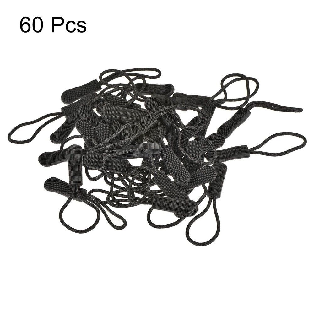 60pcs Zipper Pulls Pull Head Handle Replacement Tab Tag Cord Extender Black